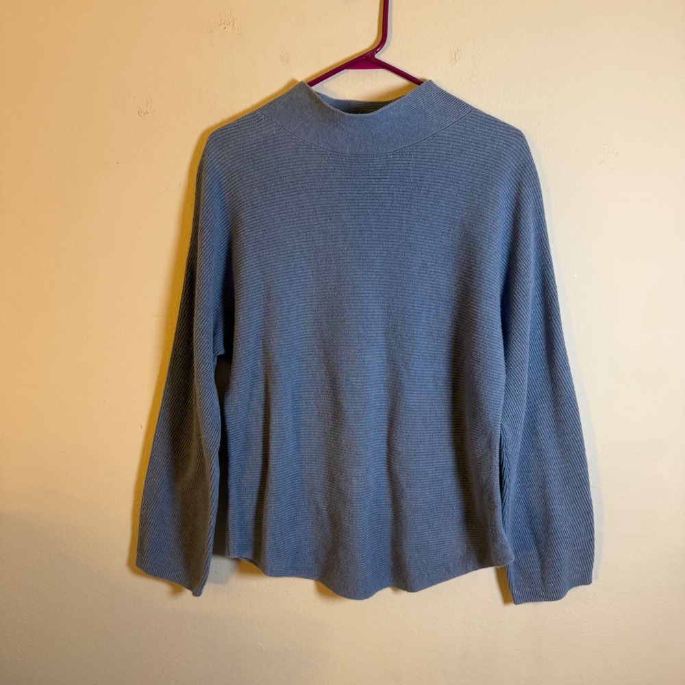 Lululemon Blue Mock Neck Ribbed Cotton Blend Sweater S Relaxed Fit Long Sleeve